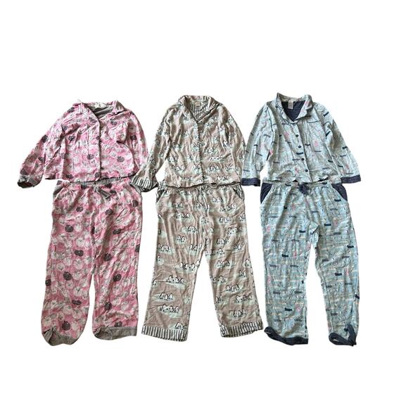 Lot of 3 Munki Munki Womens Large Animal Print Pajama Sets Pink Blue Gray - Picture 1 of 16